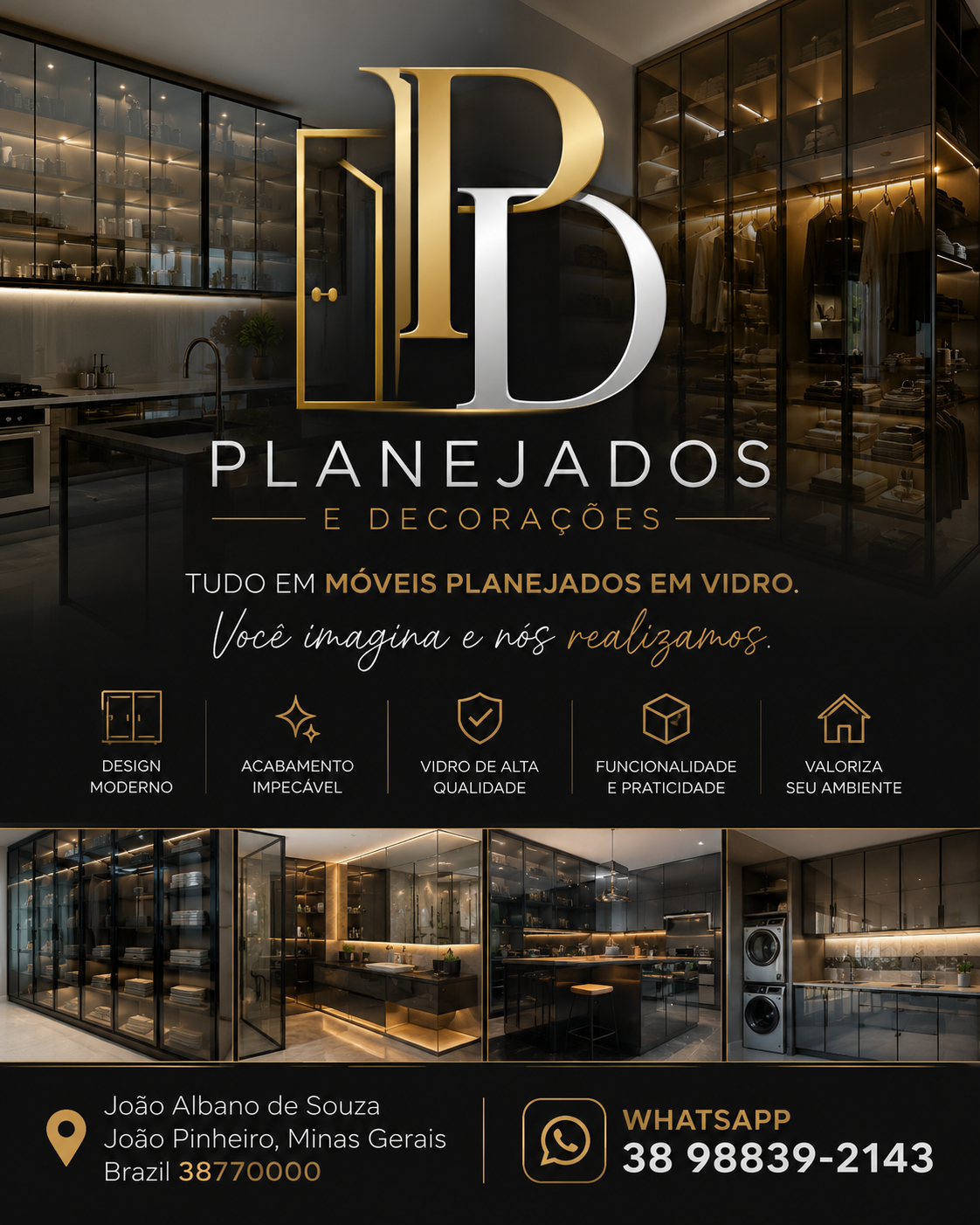 Anúncio Planejados e Decorações: Tudo em móveis planejados em vidro