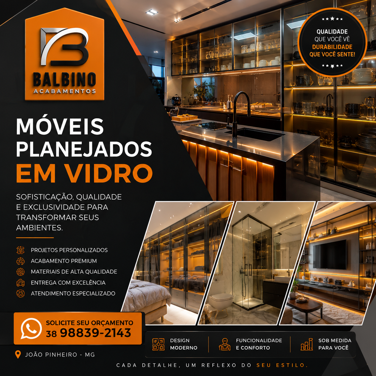 Anúncio Balbino Acabamentos: Móveis planejados em vidro
