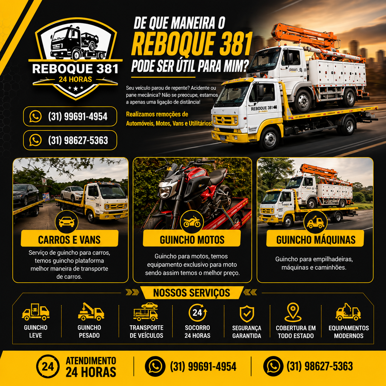 Post de feed Reboque 381 com serviços
