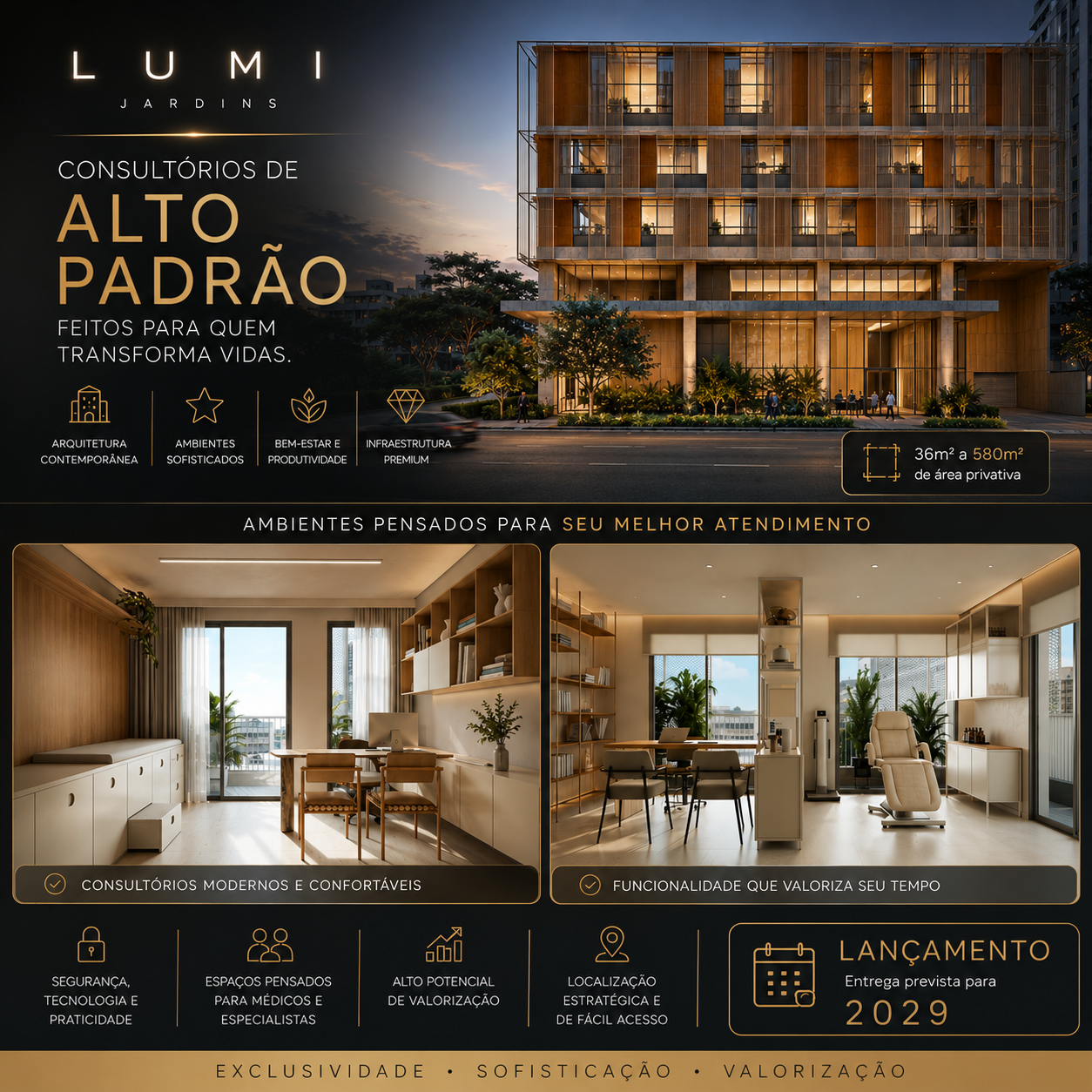 Anúncio premium Lumi Jardins — consultórios de alto padrão